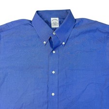 Brooks Brothers Shirt Men's 17-35 Blue The Original Polo Shirt Non-Iron Cotton