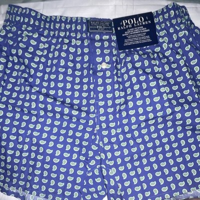 Polo Ralph Lauren Men s Paisley Boxer Shorts Blue Green White Woven Cotton L