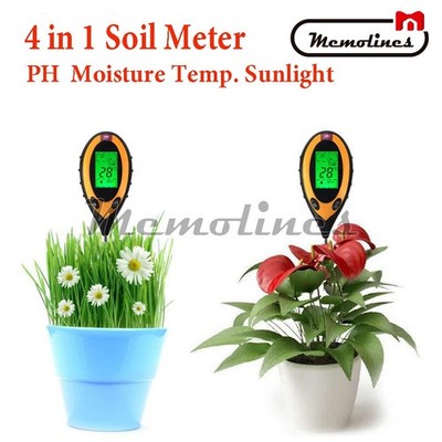 4 In 1 LCD Digital Soil Moisture Temperature Sunlight Garden  PH Tester Meter *l