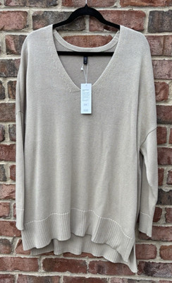NWT Eileen Fisher Maple Oat Org Peruvian Cotton Cotton/Tencel V-Neck Top $198 2X