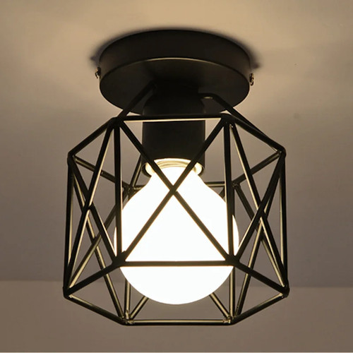 Plafoniera Led E27 Ferro Battuto Nero Nordico Moderna per Cucina Soggiorno - Foto 12 di 24