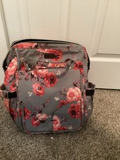 Pink Floral Print Diaper Bag Backpack With Changing Pad Multiple Pockets