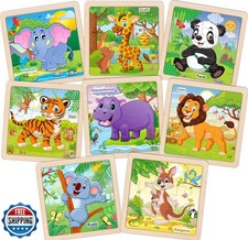 Wooden Puzzles for Toddlers Ages 3-5, 9 Pieces Animal Jigsaw Puzzles for Kids