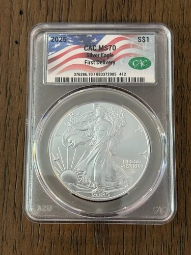 2025 American Silver Eagle First Day Delivery CAC MS70 Founders Label