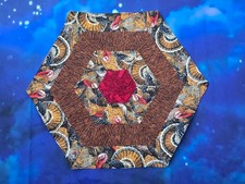 Handmade Quilted table topper hexagon Thanksgiving Turkeys Fall Autumn