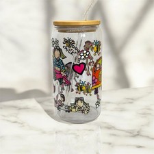 Groovy Chick Bang On The Door 16oz Glass Can Tumbler Cup With Glass Straw 