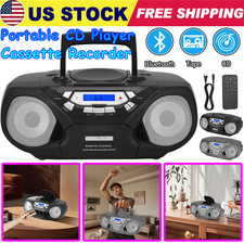 Portable Boombox CD Player  Cassette Recorder Bluetooth MP3 Player AM/FM Radio