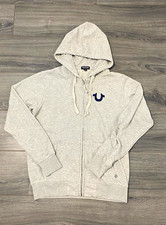 True Religion Men's Gray Full Zip Hooded Hoodie Graphic Logo, Long Sleeve M
