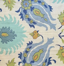 BRUNSCHWIG & FILS Kashmiri linen print blue France  Remnant New