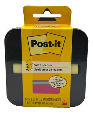 Post it Pop Up Note Dispenser w/ two 50 ct 3x3 Sticky note packs - BLACK