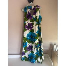 Vintage 60s 70s Darina Honolulu Hawaiian Barkcloth Floral Maxi Dress Sz S