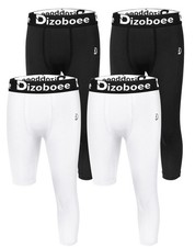 Youth Boys Compression Pants Leg 3/4 Athletic Leggings for Sports Basketball ...