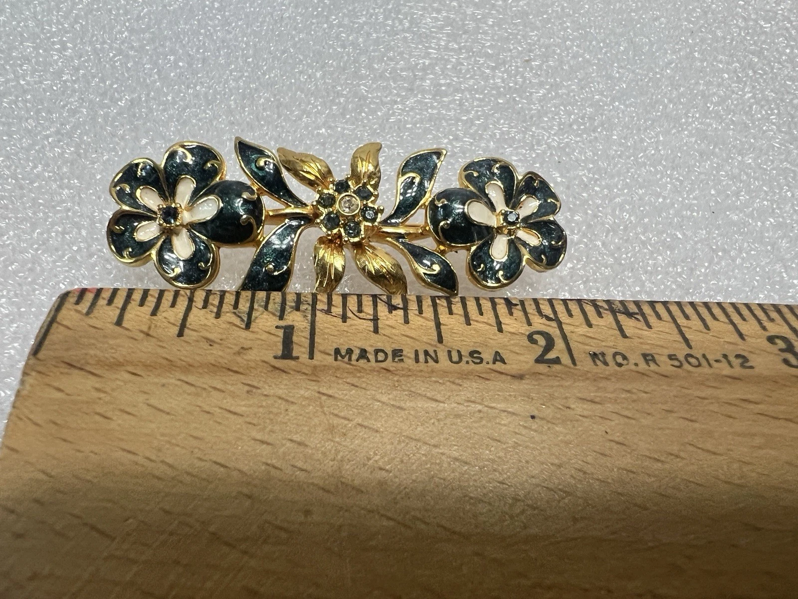 Joan Rivers Swarovski Crystals & Enamel Navy Blue Flowers Brooch - Picture 2 of 11