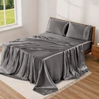 Satin Bed Sheet Set 4 Piece Silky Soft Deep Pocket Cooling Sheets Wrinkle-Free