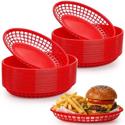 Lawei 50 Stück Oval Lebensmittelkorb Kunststoff Fast Food Speisekorb für Pommes Frites