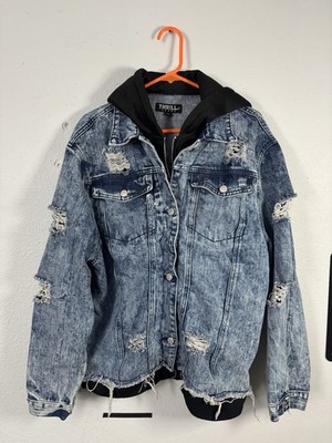 Thrill Jacket Denim Hoodie Women's Sz 3X Hooded Long Sl Zip Distressed L Hoodie