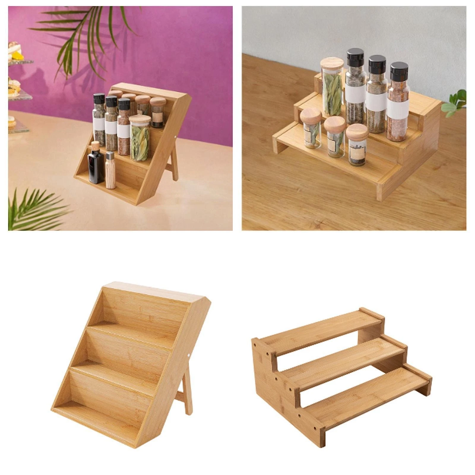 Seasoning Rack Pantry Shelf 3 Compartment Kitchen Utensils Modern Step Storage