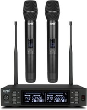 Dual Wireless Microphone System - Metal Handheld Mics  Receiver, Adjustable UHF