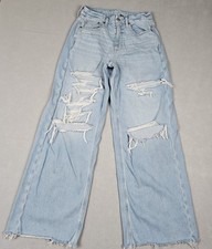 American Eagle Womens Curvy Super High Rise Baggy Wide Leg Jeans 6 Stressed Y2K