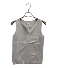 CHANEL Sports Women's Sleeveless Knit Top Light Gray Cotton Tank Size 38 Auth