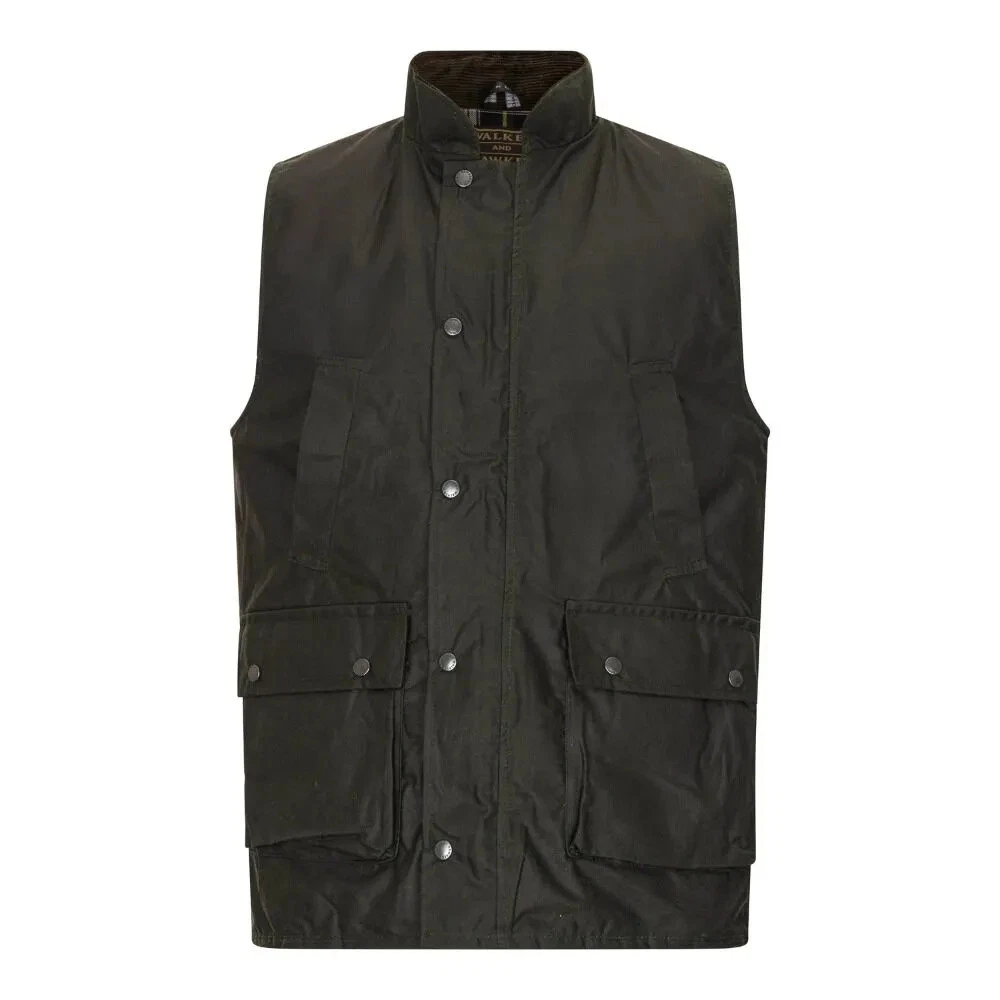 New Mens English Waxed Green Vest - Man Wax Olive Vest - product detail image 5