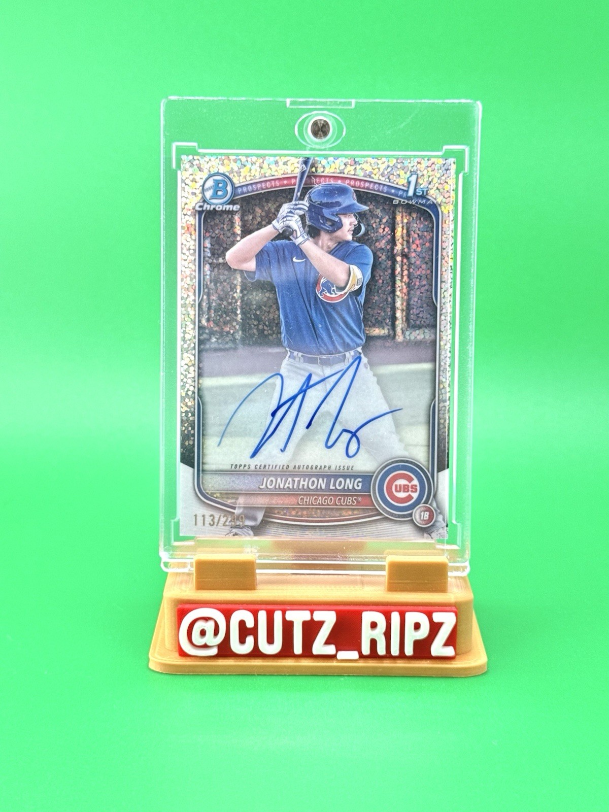 2025 Bowman Chrome Jonathon Long Speckle Refractor Auto /299 1st Bowman Cubs