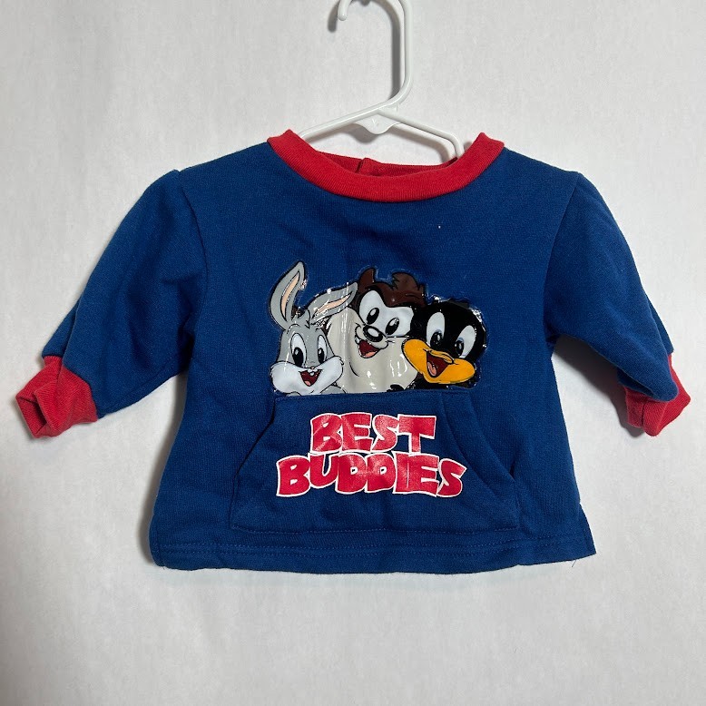 VTG 90s Baby Looney Tunes Sweatshirt Infant 0-6 Months Bugs Bunny Taz Best Buds