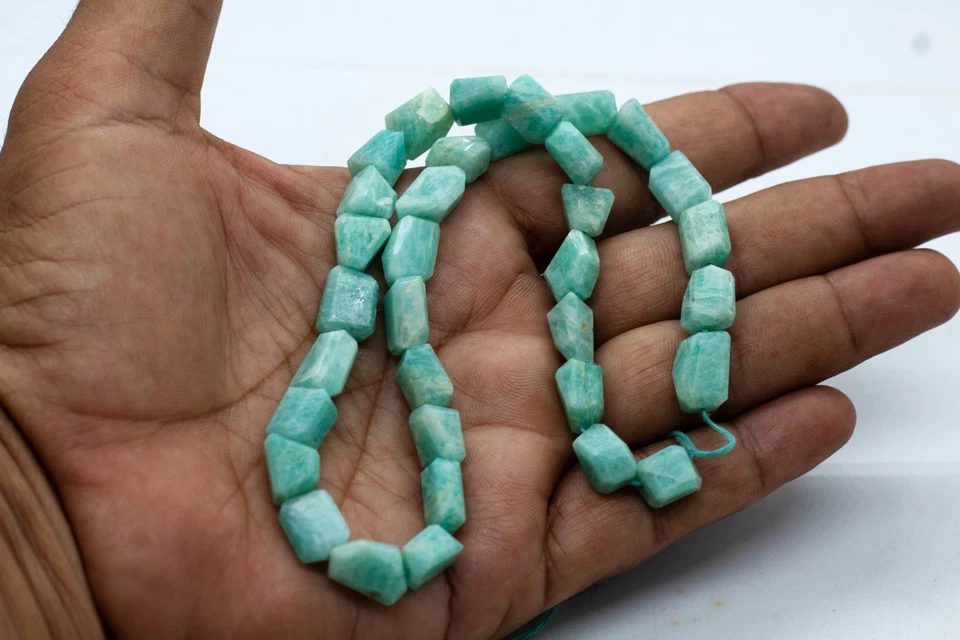 Natural Amazonite Gemstone Step Cut Faceted Nuggets Beads 34 Pisces 17 Inches - Image 4 of 4