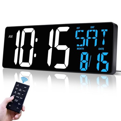 17 Inch Large Digital Wall Clock with Remote 17 Inch, Ice Blue+ White