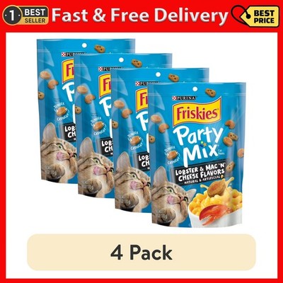 (4 pack) Purina Friskies Party Mix Cat Treats, Lobster and Mac 'N' Cheese