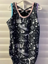 PLUM leotard GYMNASTICS DANCE BALLET size AXS adult extra small LOVE CHALK black