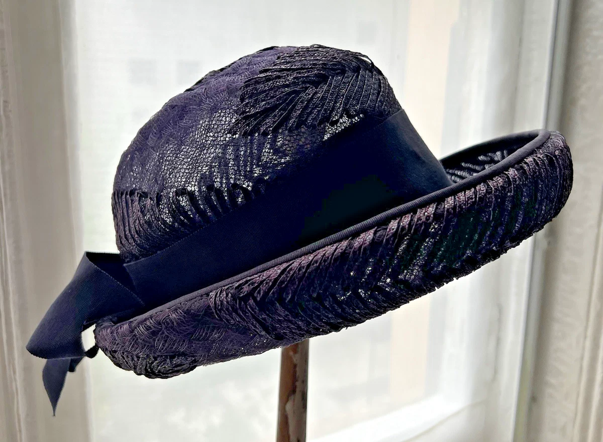 Vintage Sartorial Black Straw Braided Designer Sun Hat NWT Vintage Wide Brim Hats A beautiful pair of vintage statement  main image 3
