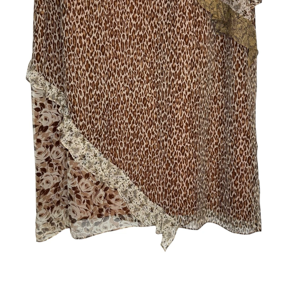 Robbie Bee Vintage Y2K 100% Silk Leopard Print Floral Ruffled Dress Size 18W 2X - Image 4 of 4