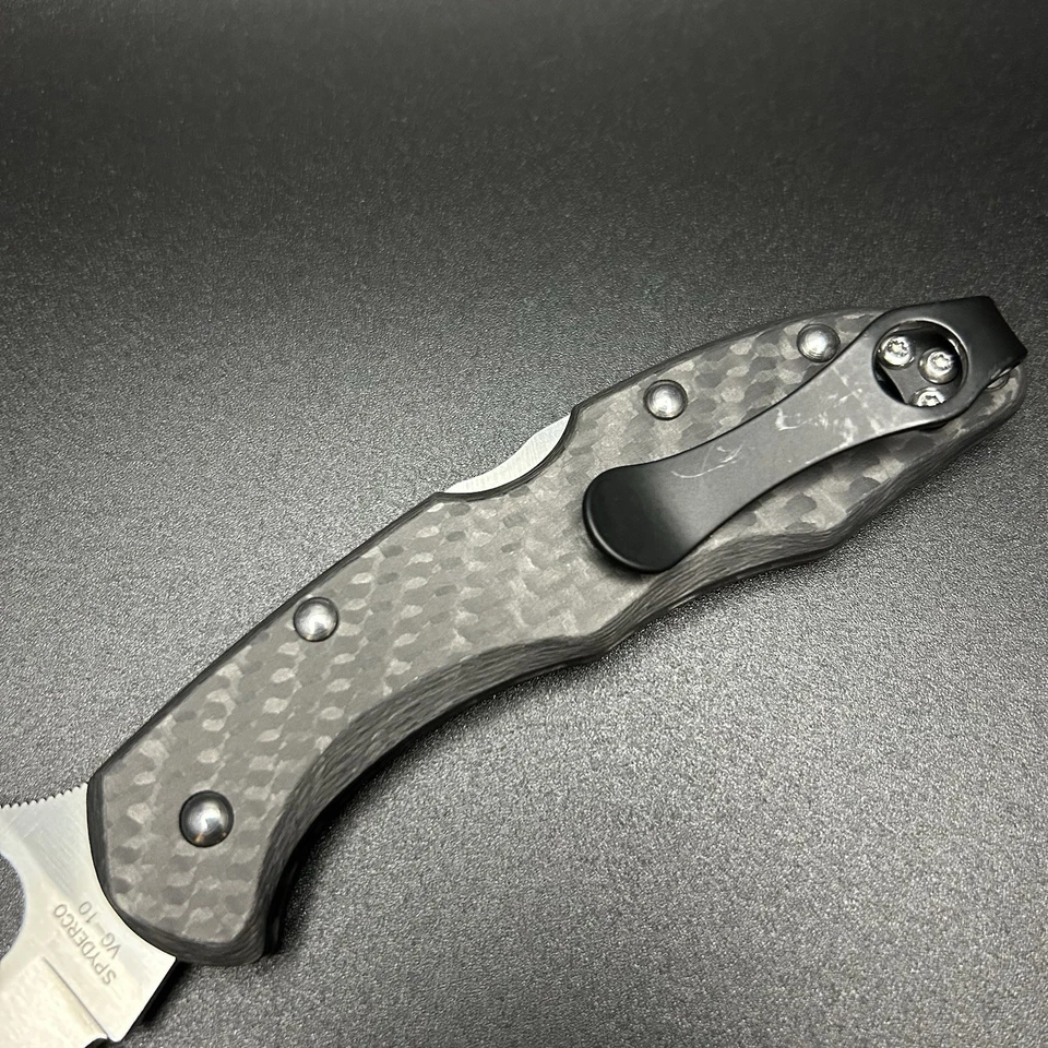 Custom Spyderco Delica 4 Emerson VG-10 Carbon Fiber Scales Titanium Deep Clip - Image 4 of 4