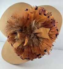 VTG 60s Wool Felt Brim Hat 100 Virgin Wool Made In USA Real Feathers Bow Derby
