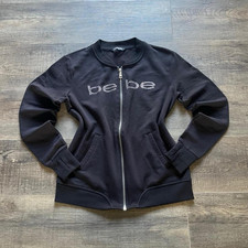bebe sport Black Fleece Full Zip Logo Sweatshirt Jacket Women's Size S
