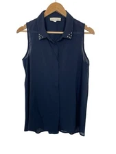 Olive & Oak Womens Sleeveless Button Up Tunic Shirt Back Buttons Blue Sz Medium