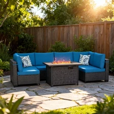 7pcs Outdoor Patio Furniture Sets with Propane Gas Fire Pit Table