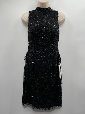 Adrianna Papell Women's Sleeveless Sequined Lace-Up Black Sheath Dress Size  4 | eBay