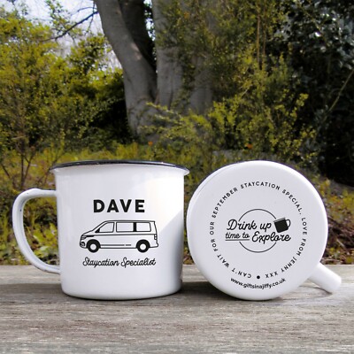 Personalisierte T6 Wohnmobil Tasse Dose Metall Emaille Kaffee Tee Tasse beliebiger Name Spruch
