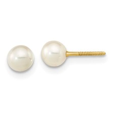 14k Yellow Gold 4-5mm White Near Round Pearl Stud Screwback Earrings 0.15gm