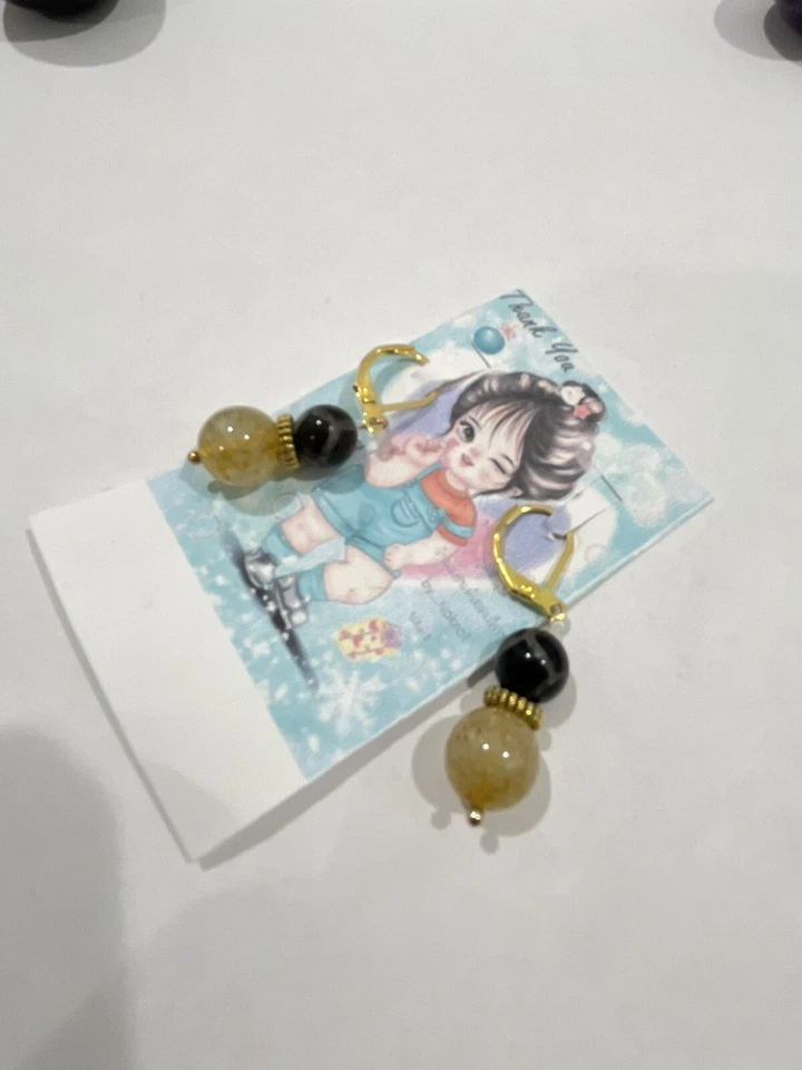 Pendientes de gancho colgantes con cuentas de piedra preciosa de cuarzo rutilado dorado para mujer’s Foto 2 de 4