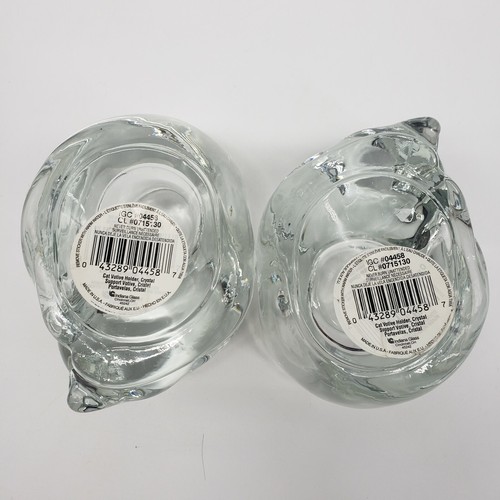 Set of 2 Indiana Clear Crystal Glass Sleeping Cat Votive Candle Holder #04458 - Picture 6 of 8