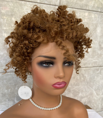 Short Kinky Curly Afro Lace Front Synthetic Hair Wigs For Black Women Soft