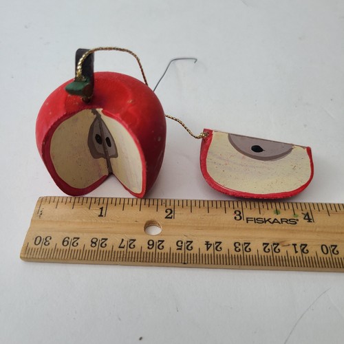 Juego de 3 adornos de madera para árbol de Navidad campana de manzana y manzana en rodajas rústicas vacaciones - Imagen 11 de 13