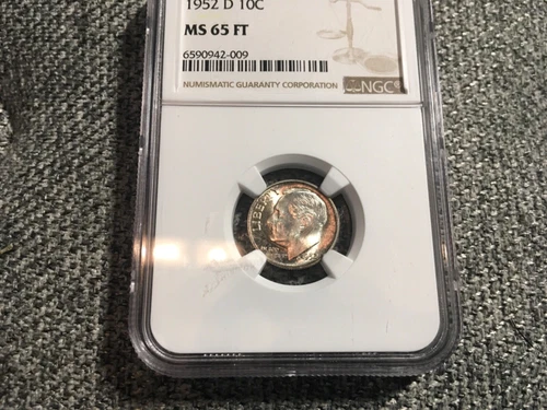 1952-D Roosevelt Dime NGC MS65 FT  90% Silver US Coin