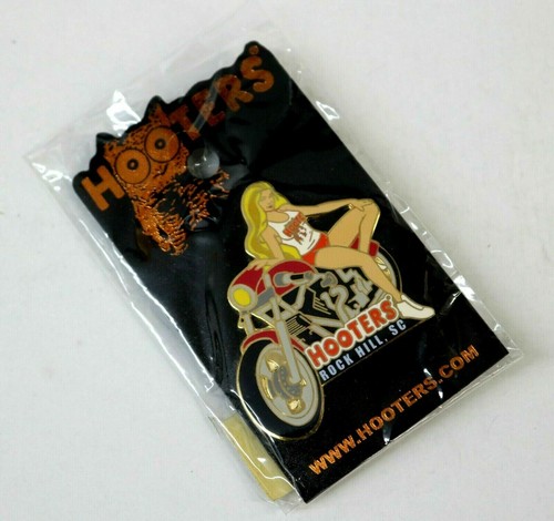 ROCK HILL, SOUTH CAROLINA SC HOOTERS BLONDE GIRL ON A RED MOTORCYCLE BIKE PIN - Picture 2 of 3