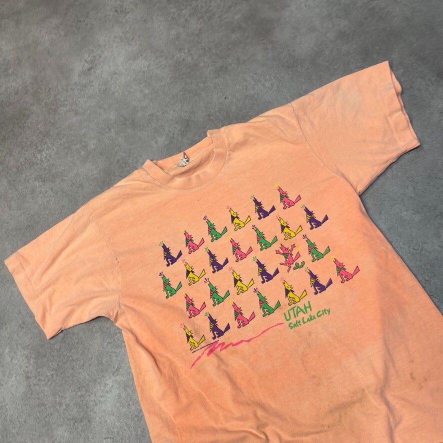 Utah Salt Lake City T-Shirt Mens Wolf Single Stitch Tee Orange, Large image 3
