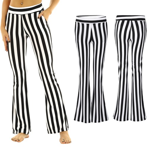 Women Striped High Waist Flare Wide Leg 