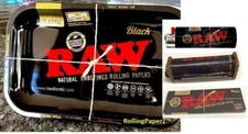 RAW BLACK 7x11 TRAY+ 1 1/4 Size Papers + RAW BIC Lighter + 79mm Rolling Machine